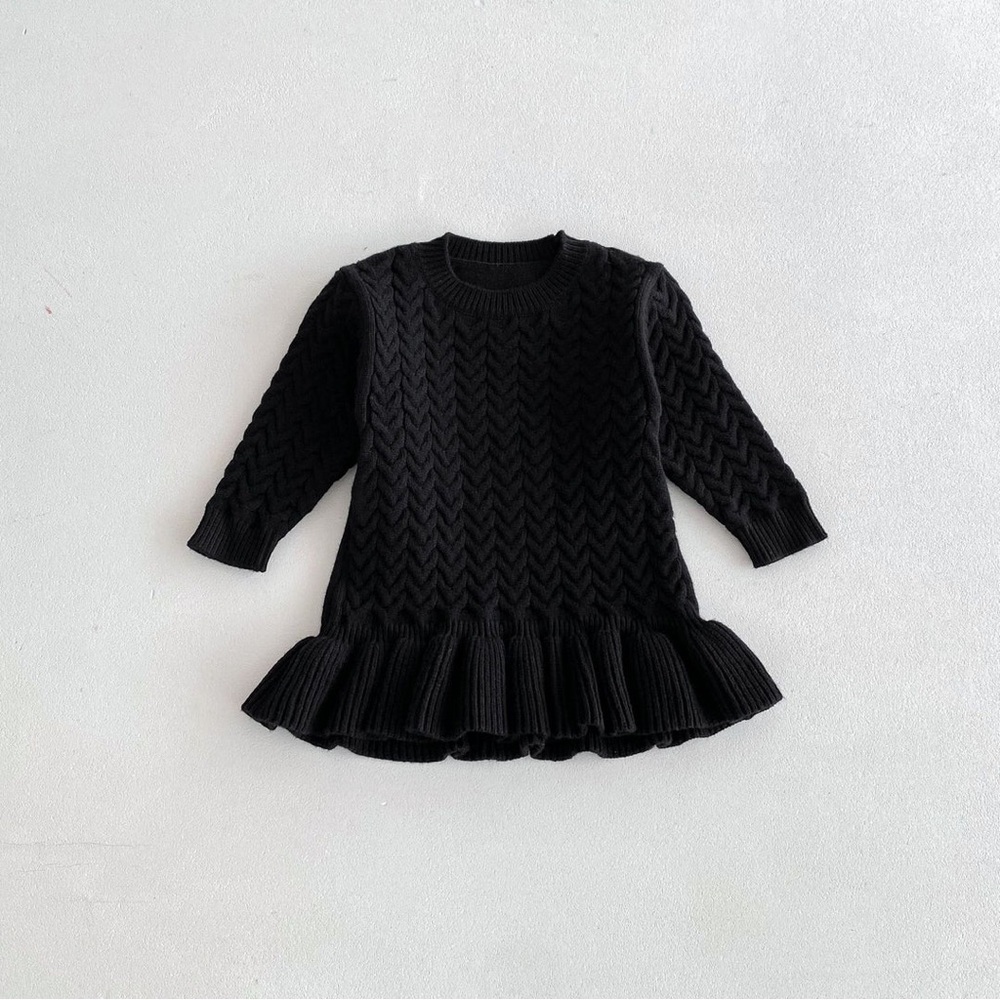 Black Knit Dress with Ruffle Hem